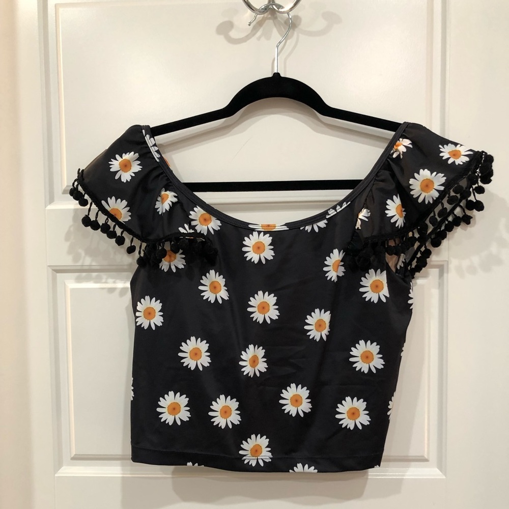 Kortni Jeane Ruffle Swim Top with Pom-Poms